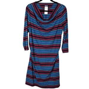 Patagonia Kamala Cowl Neck Dress L Organic Cotton Blend Stripe Casual Granola